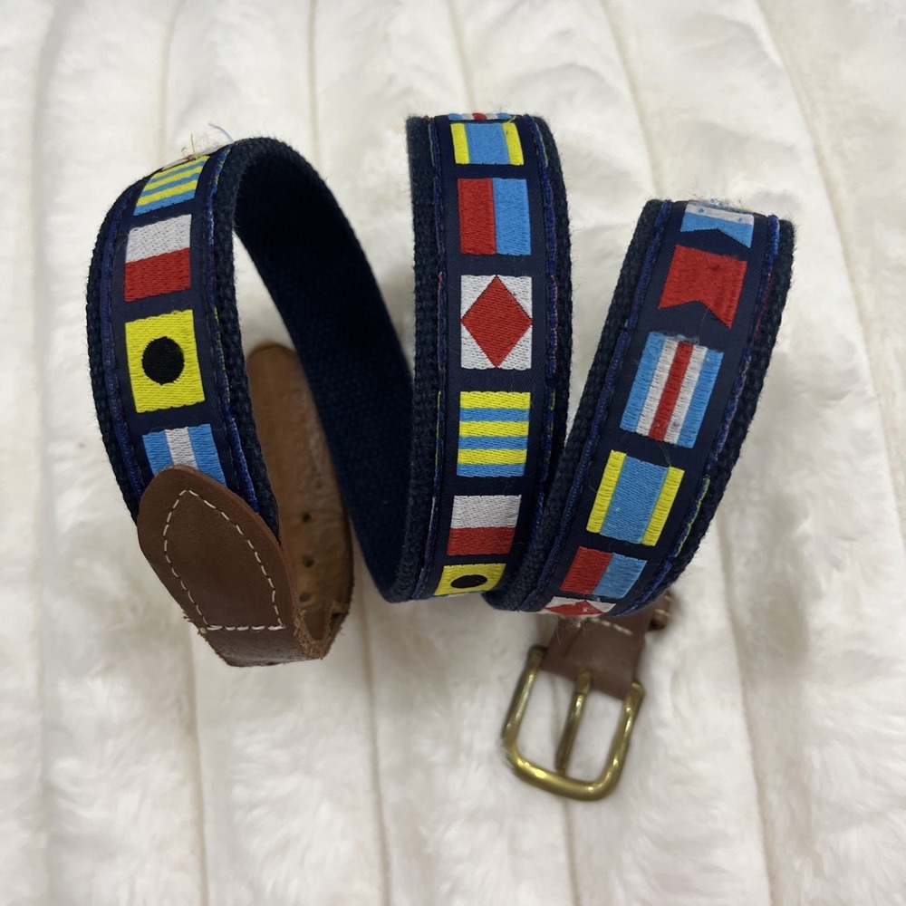 Leather Man Ltd. Nautical Belt Blue Maritime Signal Flags Boat Hand Made